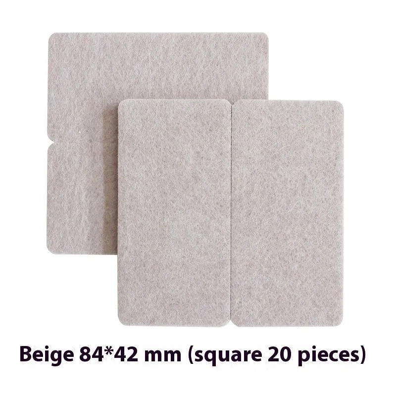 Beige plastic furniture protection pads in five sizes including round and square options