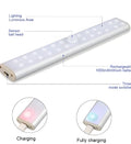 Rechargeable motion sensor LED light strip in 24, 40, and 60 bead lengths.