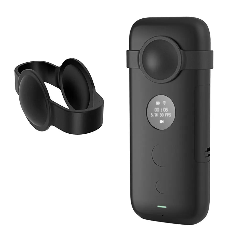 Insta360 ONE X silicone protective case in black and red colour options showing precise camera cutouts