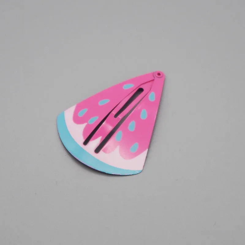Children's metal hair barrette with colour printed watermelon and strawberry design