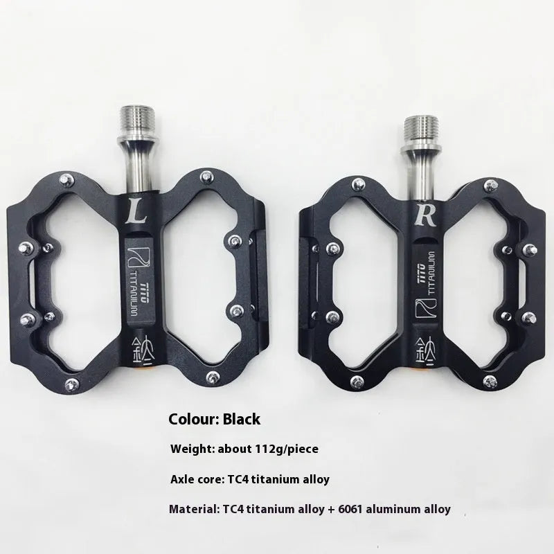 Titanium alloy and aluminium alloy pedal set for road and mountain bikes in black old style and titanium old style