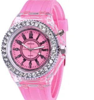Women's LED luminous watch with round 43mm dial and silicone bracelet in multiple colour options