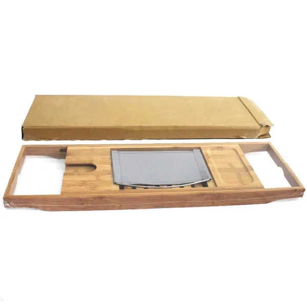 Bamboo bathtub frame with single shelf for bathroom storage organisation