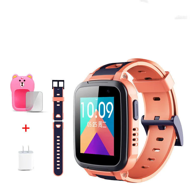 SE5Plus blue and pink children's smartwatch with stainless steel band on wrist