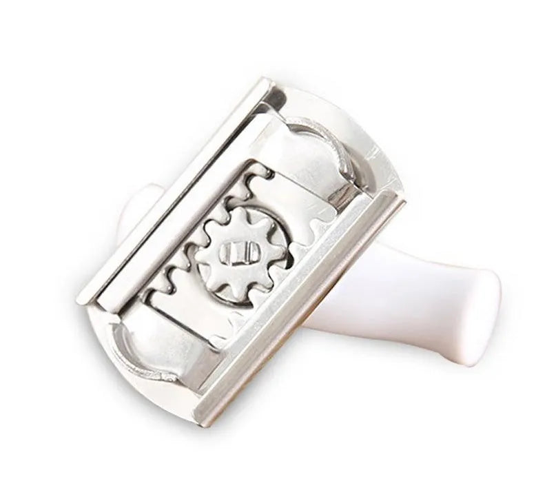White stainless steel adjustable bottle opener with gear mechanism and anti-slip PP handle