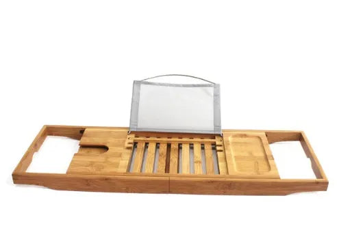 Bamboo bathtub frame with single shelf for bathroom storage organisation