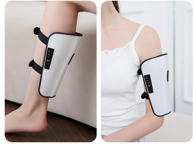 White plastic pulse calf massager with electrotherapy and infrared physiotherapy functions