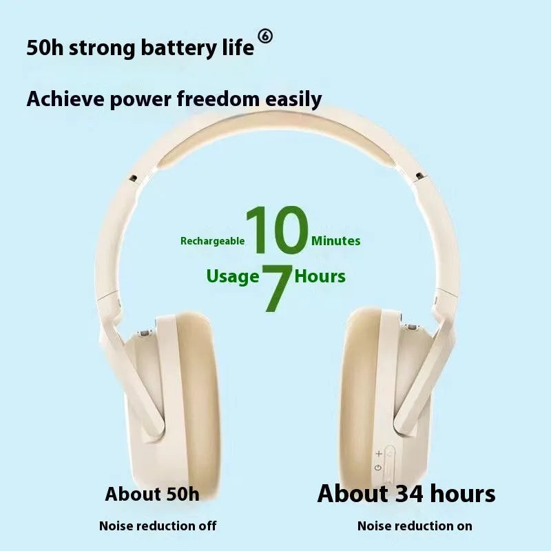 Active noise reduction Bluetooth headset in grey with head-mounted design and over-ear cups