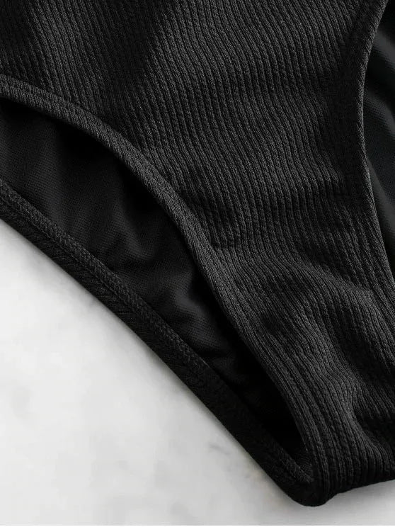 Solid colour backless lace-up one-piece swimsuit for women in black