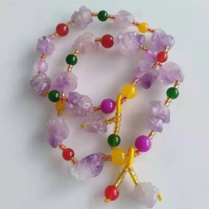 Natural-shaped amethyst bead bracelet with engraved fu character for women's jewellery