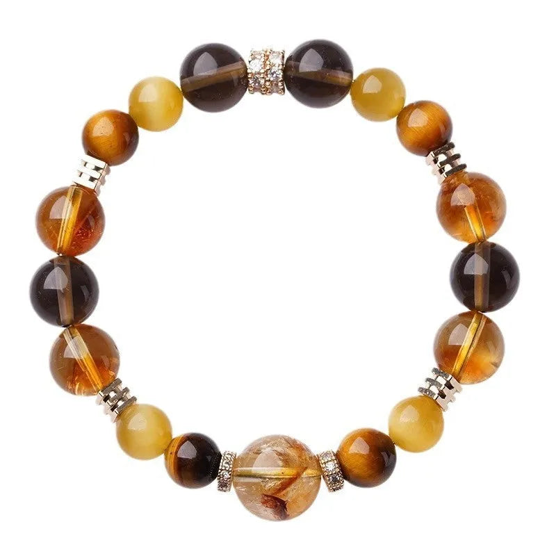 Natural tiger-eye crystal bracelet with geometric yellow beads in 10mm size