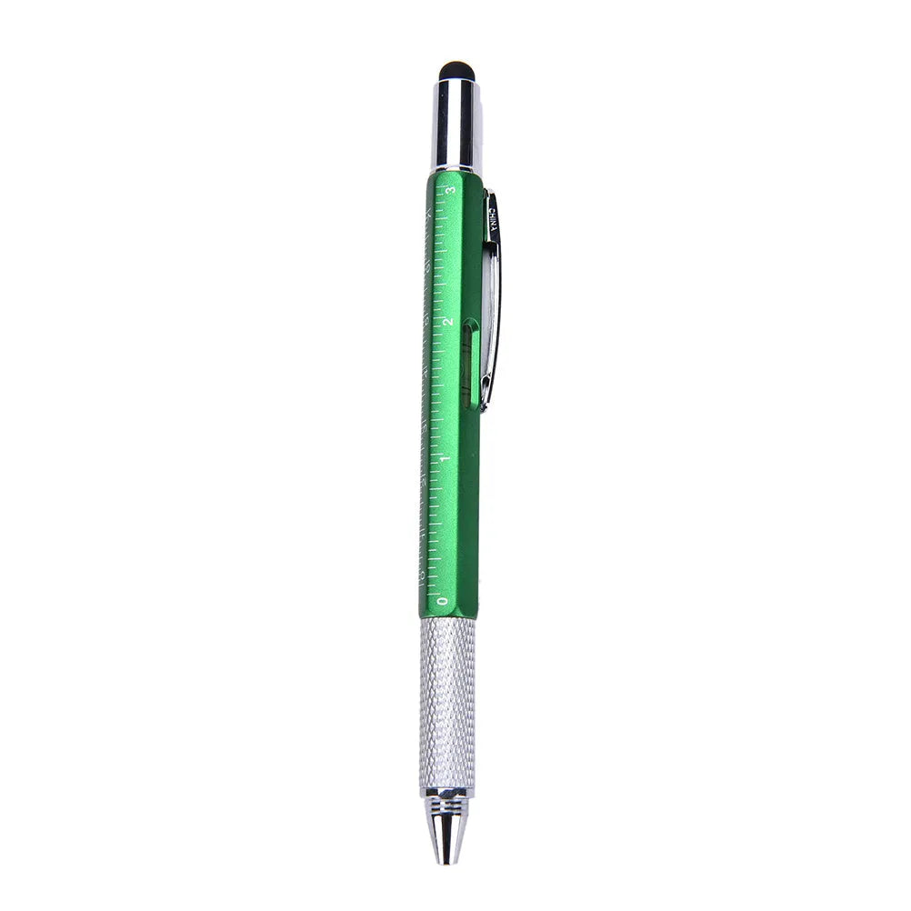 6 in 1 multi-function touch screen stylus ballpoint pen with screwdriver tips and spirit level in black