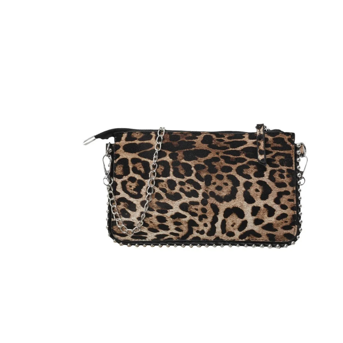 Women's brown PU leather crossbody bag with chain strap and square shape