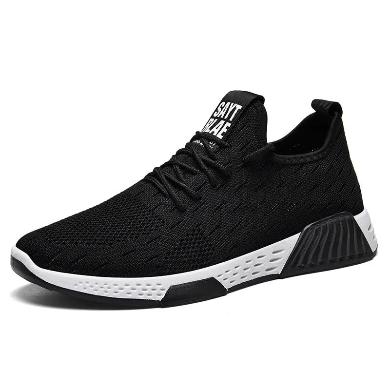 Casual running shoes with mesh upper and plastic sole in black colour style