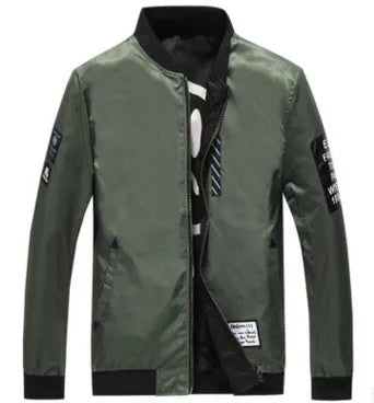 Men's reversible flight jacket in black colour with stripe pattern, shown with zipper closure and casual fit