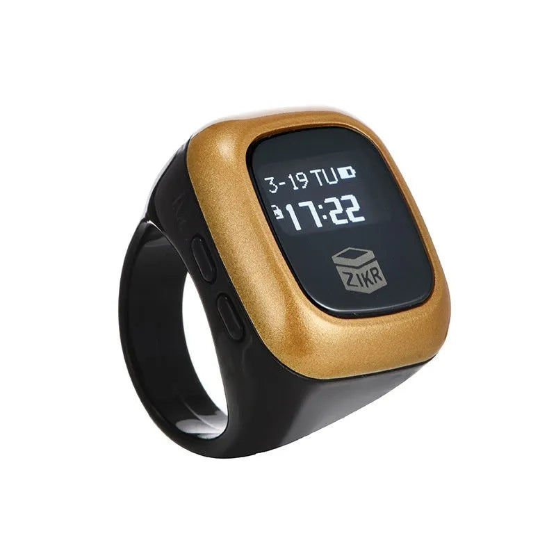 Al-fatiha electronic counter display with black casing shown next to rose gold and silver versions.