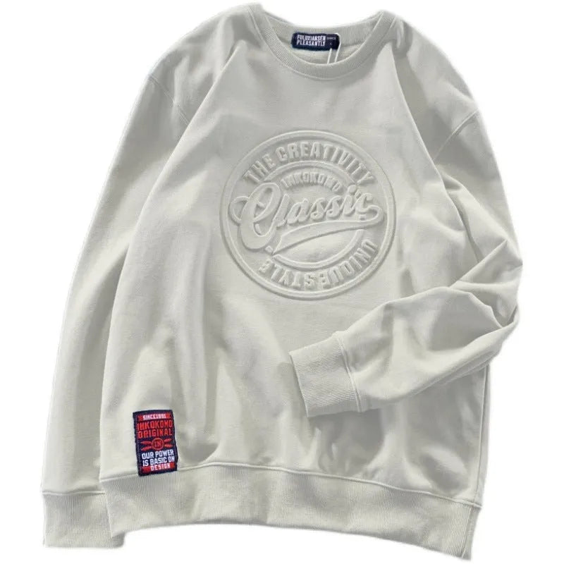 Cotton pullover sweater with scale concave-convex print in loose fit