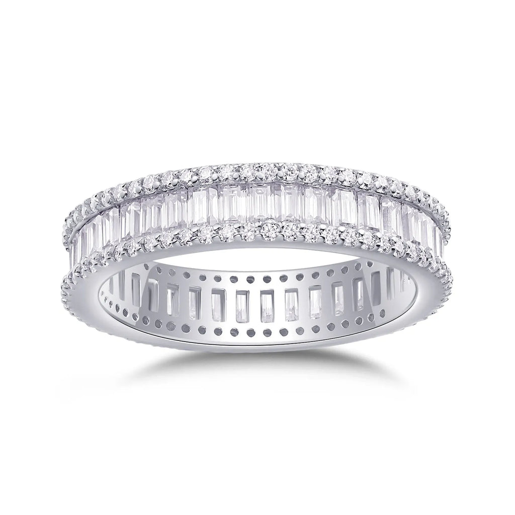 Studded With Stars moissanite wedding ring set in platinum-plated S925 silver, less than 0.1 carat, size 7, gift box