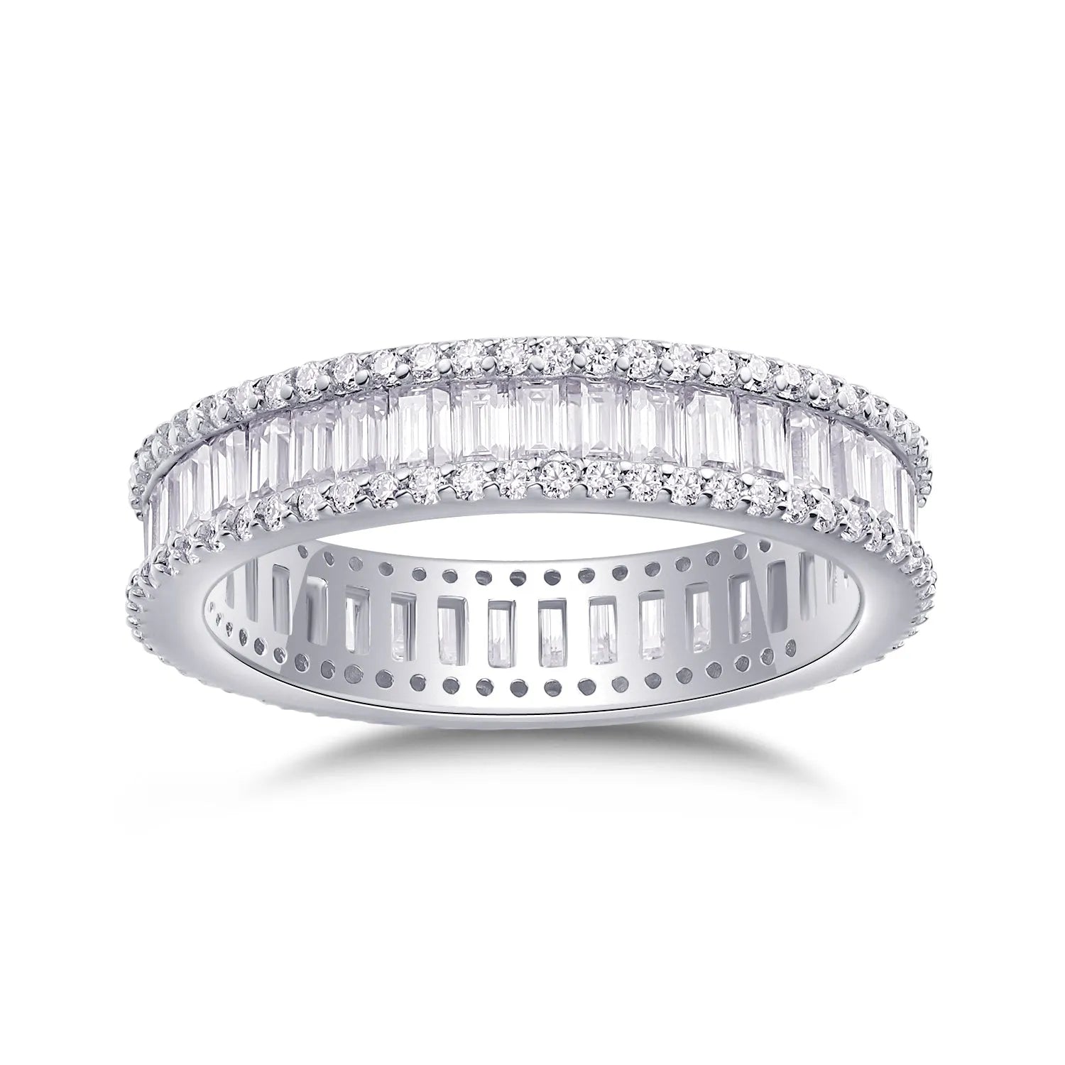 Studded With Stars moissanite wedding ring set in platinum-plated S925 silver, less than 0.1 carat, size 7, gift box