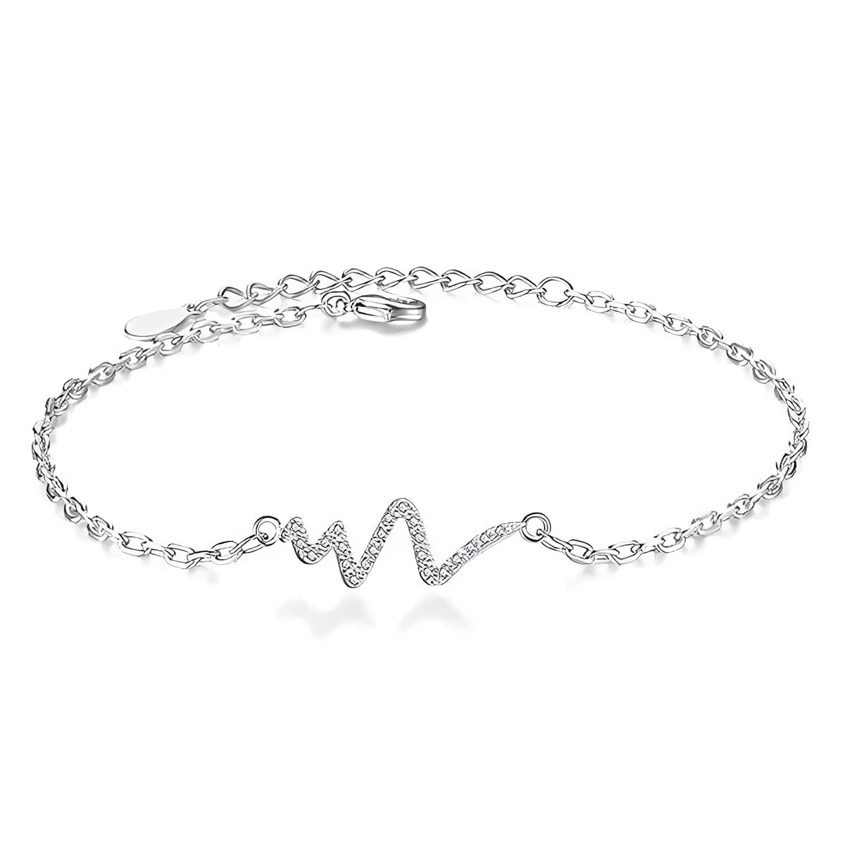 Silver alloy medical heartbeat bracelet, unisex wristband with heartbeat symbol for daily health reminder wear.