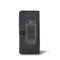 Black felt pouch for Nintendo Switch open to show console compartment and 5 game card slots.