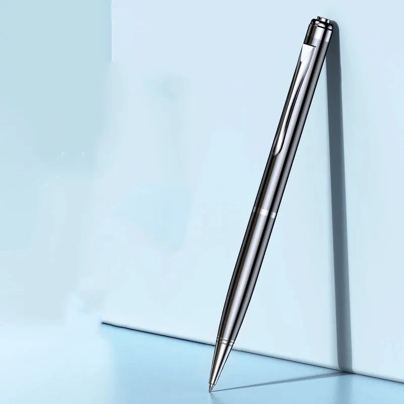 Black pen-shaped digital voice recorder with zinc alloy shell, 140mm length