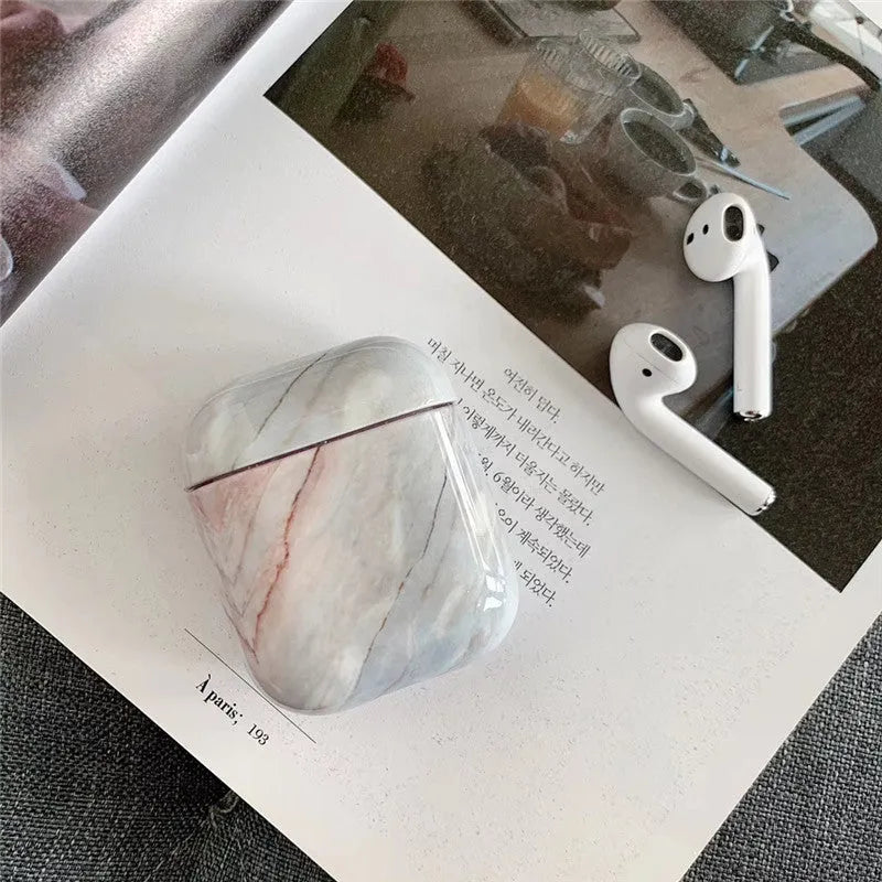 Hard white marble PC protective case for Apple AirPods 1 and AirPods 2 wireless earphones