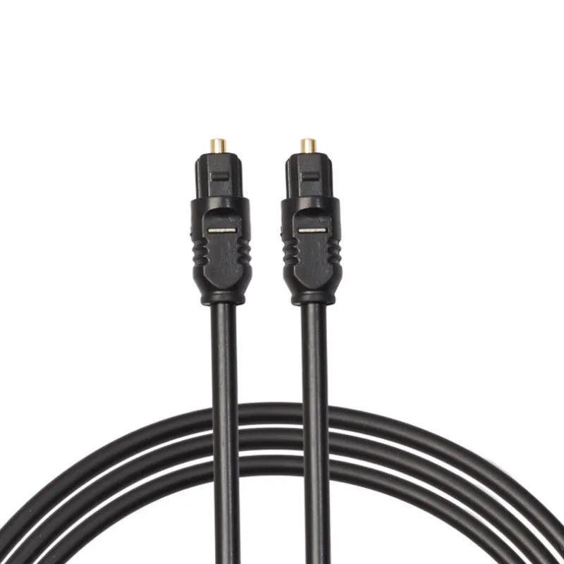 Black Toslink digital optical audio cable with square connectors, 2 metres long