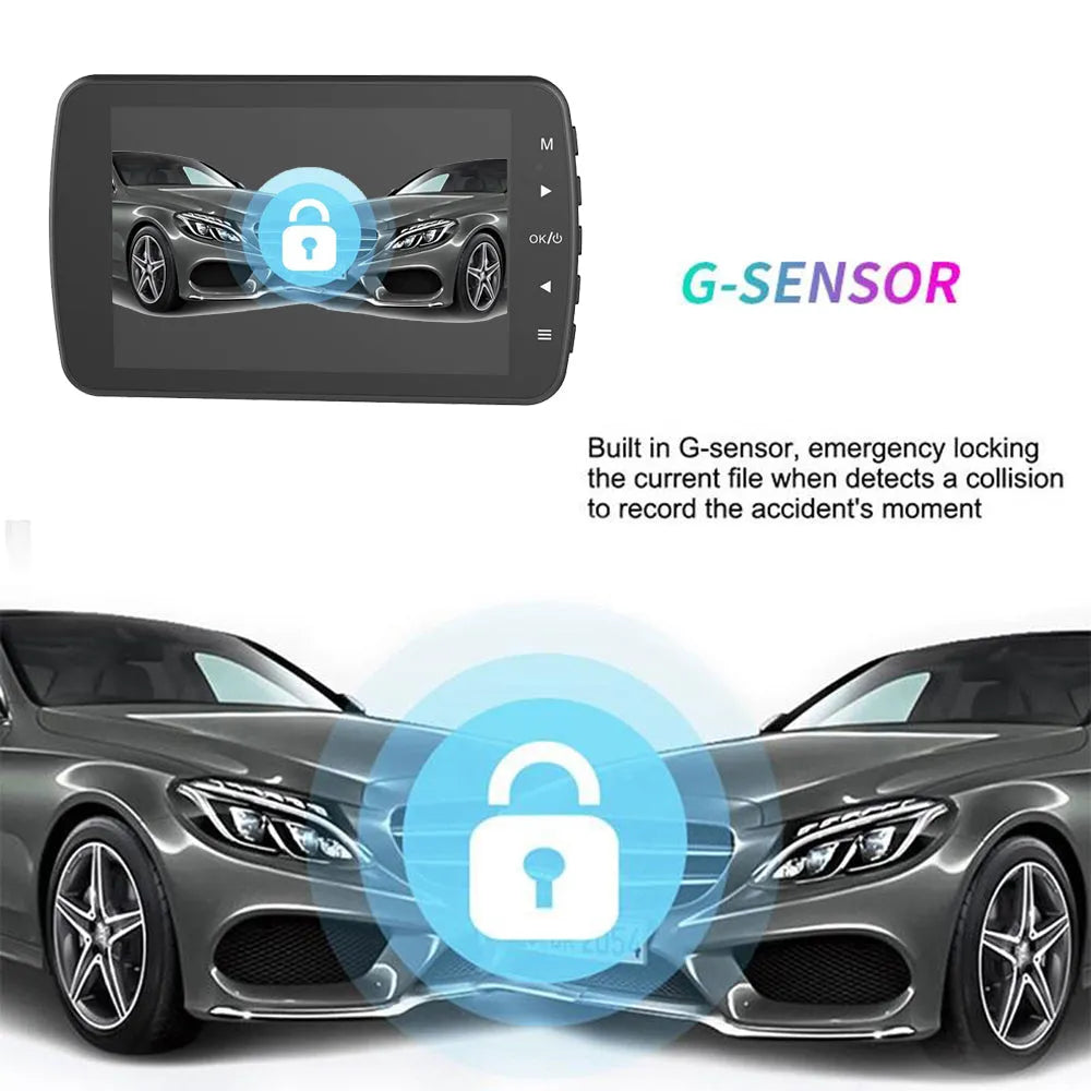 1080P dual lens car dash cam with 3.5in IPS screen, 170 degree front lens, 120 degree rear camera, 16GB option