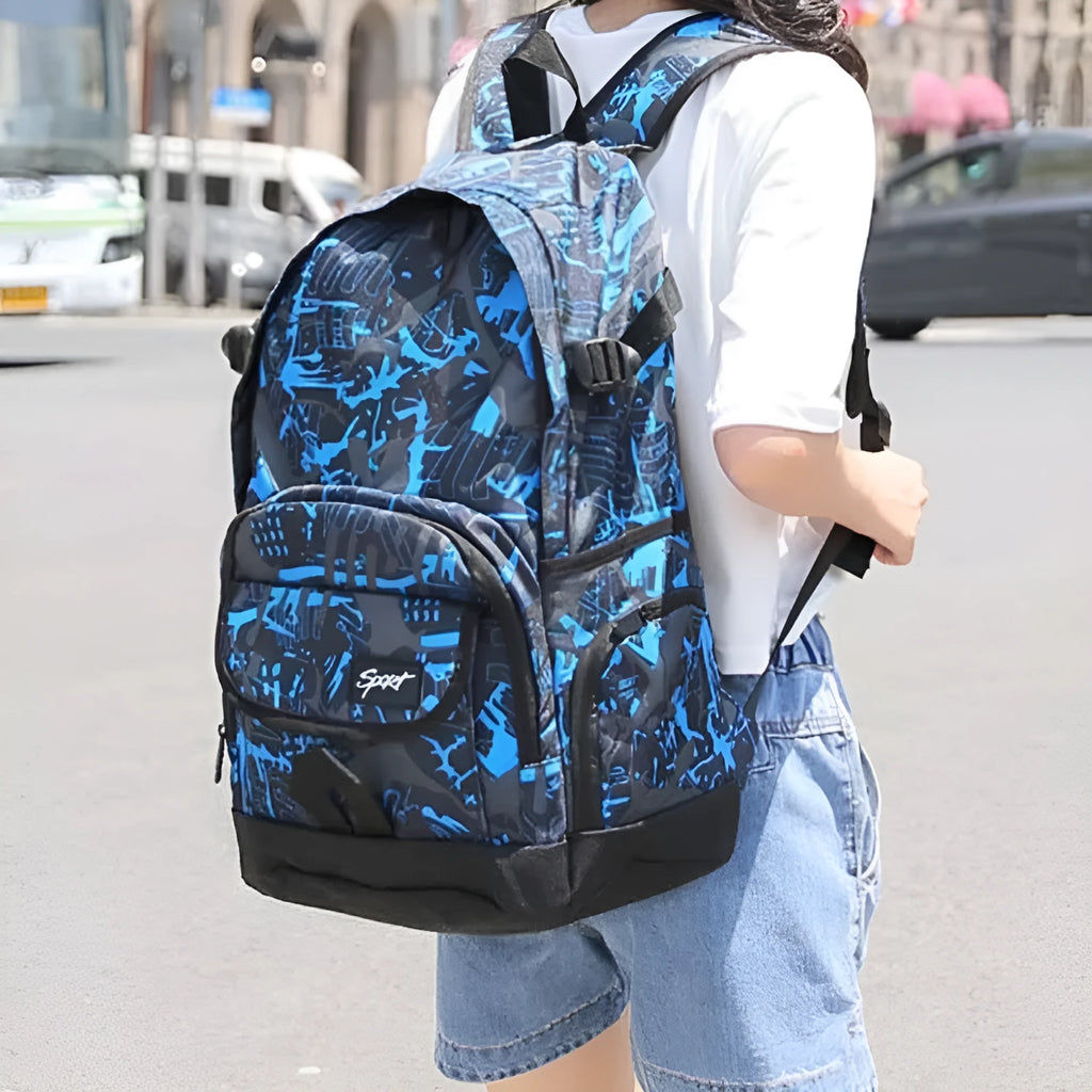 Classic blue and red large capacity nylon backpacks for students and travel