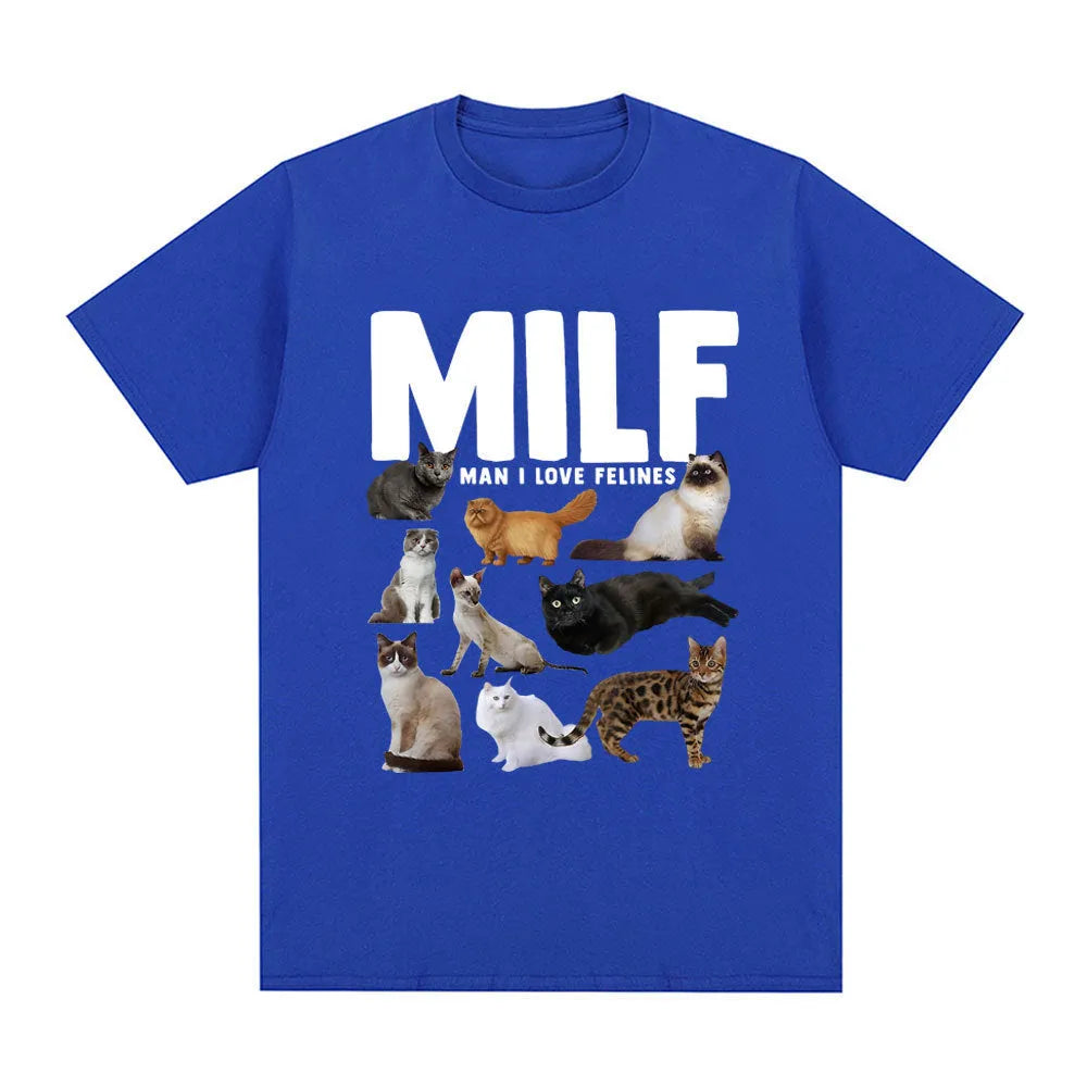 Casual cat lover graphic t-shirt with geometric print in Japanese Korean style, shown in multiple colours.