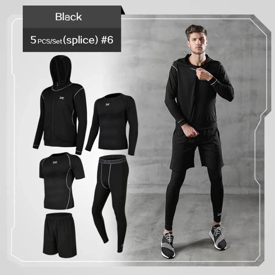 Men's polyester sports suit two-piece set in black – tops and trousers coordinated tracksuit