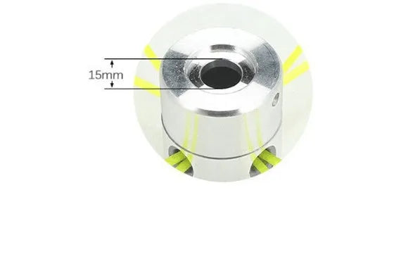 Silver aluminium Luzhu lawn mower grass head accessory with four square light yellow grass lines and a wrench.