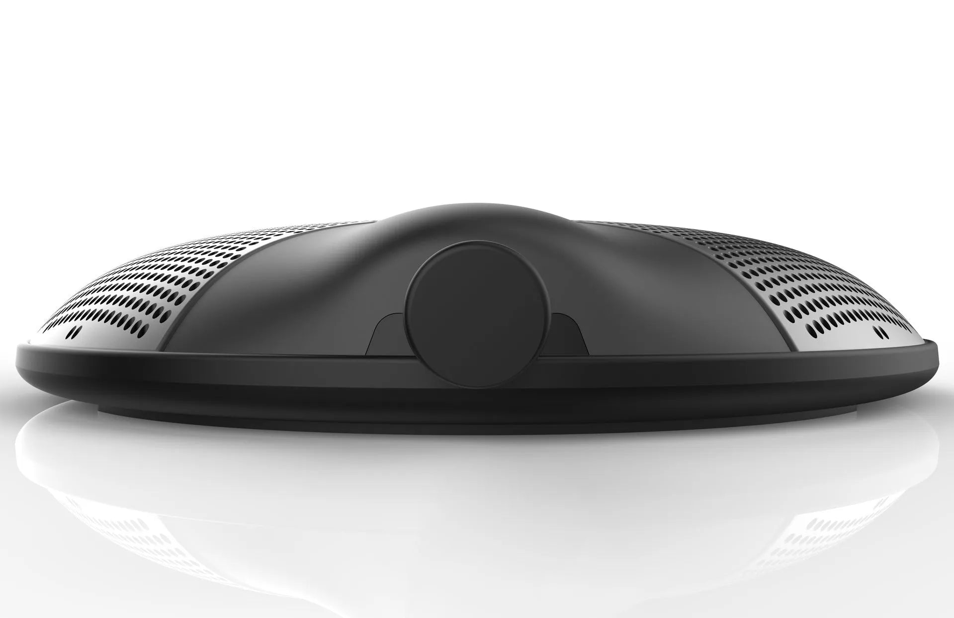 Black USB condenser microphone for computer conferencing and gaming measuring 9x9x1.7cm