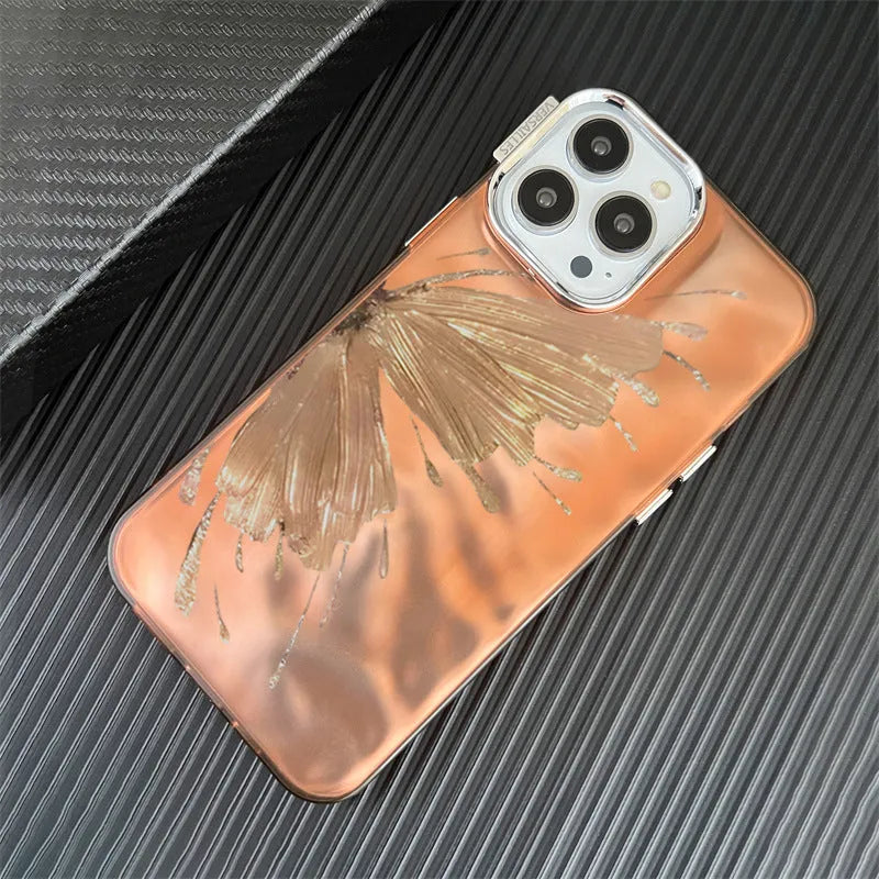 Electroplated butterfly pattern phone case in water ripple blue finish for iPhone
