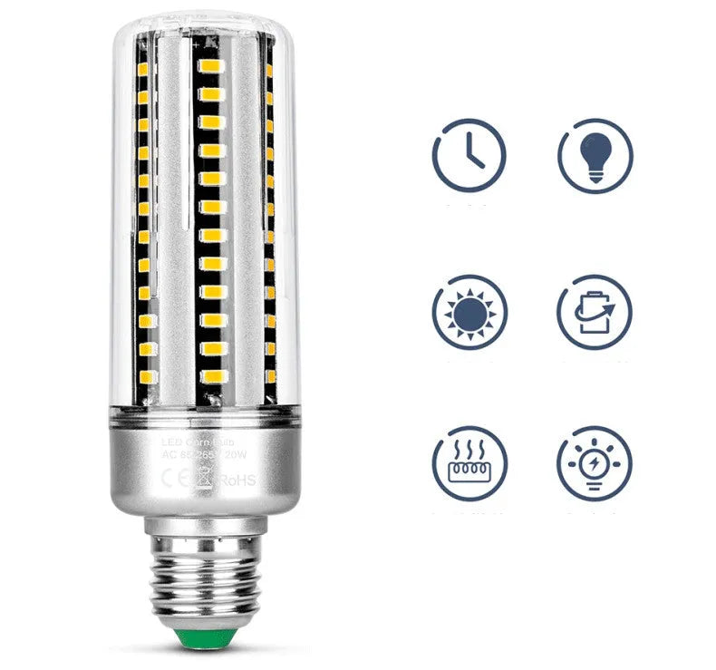 LED aluminium corn lamp showing corn-style design with multiple LED arrays and E26/E27 screw base