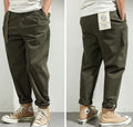 Men's Japanese retro loose tapered casual trousers in dark blue, wool blend fabric