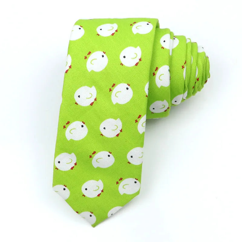 Men's narrow cotton bow tie with printed cartoon patterns in Korean casual style