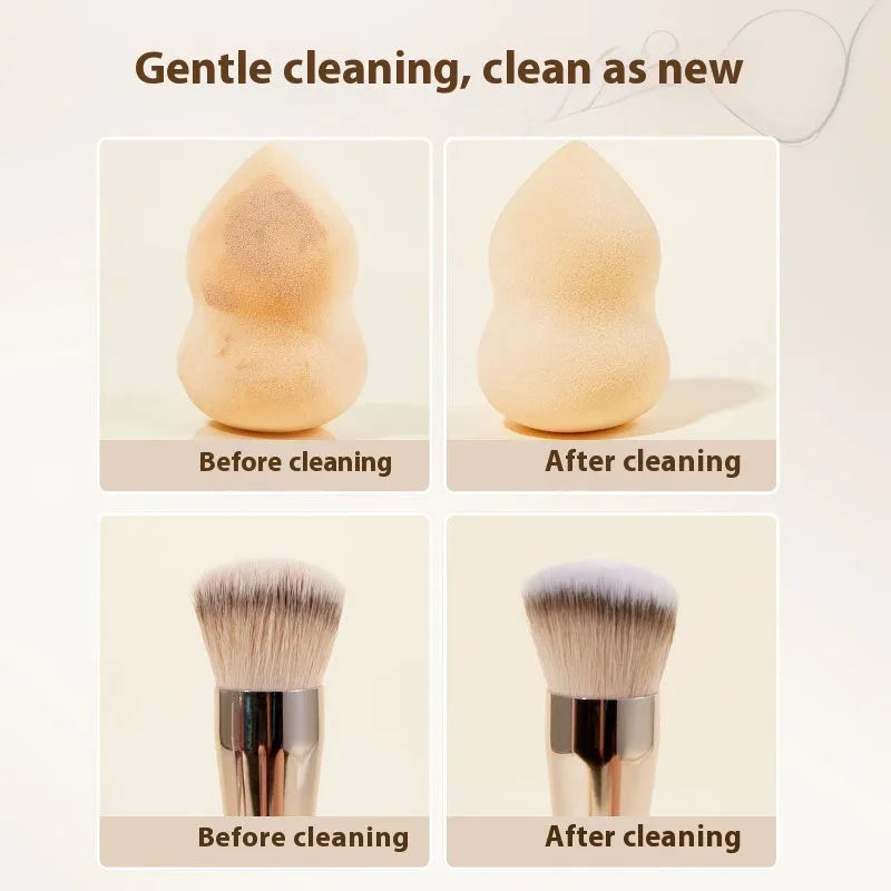 Makeup brush cleaning kit with detergent bottle and no-rinse spray bottle