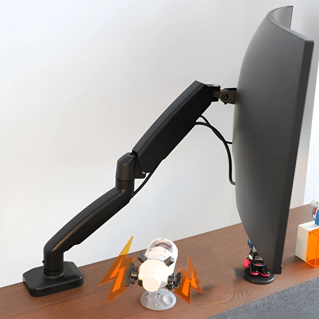 Black rotating telescopic LCD screen bracket showing adjustable monitor mount