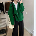 Loose solid colour cardigan top for women, long sleeves, available in khaki black gray green
