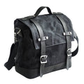 Black waterproof canvas motorcycle side bag with dimensions 300x280x150mm mounted on motorcycle