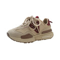 Women's retro platform sports shoes in black and khaki red with lace-up front and round toe