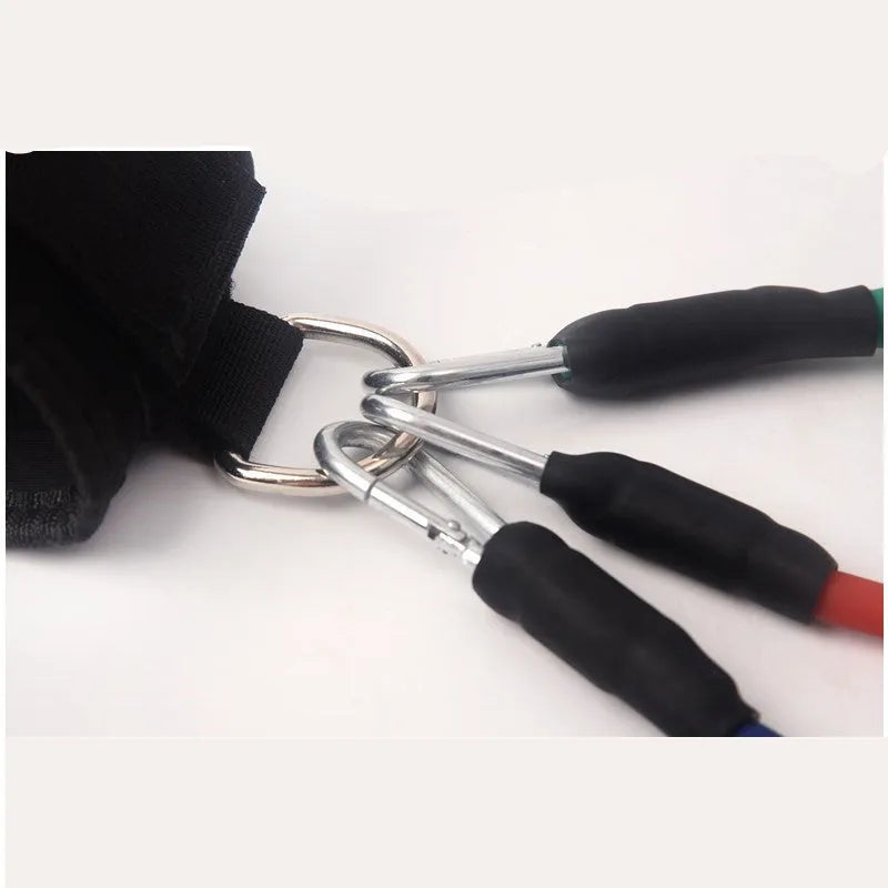 Black Taekwondo leg training pull rope set with handles and resistance band