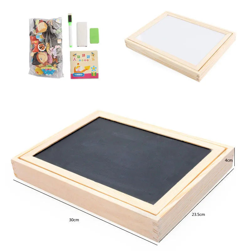 Children's magnetic animal jigsaw puzzle toy with double-sided easel, drawing board, blackboard, magnetic wood, 31cm x 24cm