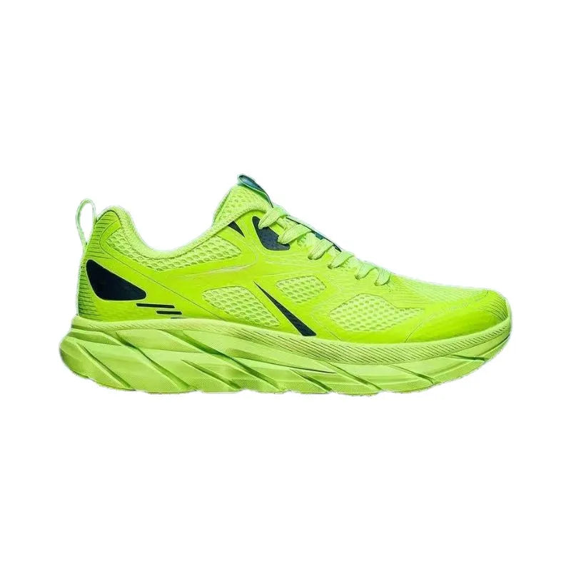 Red, beige, green, gray, and black mesh casual sneakers with round toe and plastic sole.