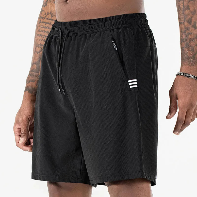 Men's Ice Silk quick-drying shorts nylon breathable black high waist drawstring cropped sports