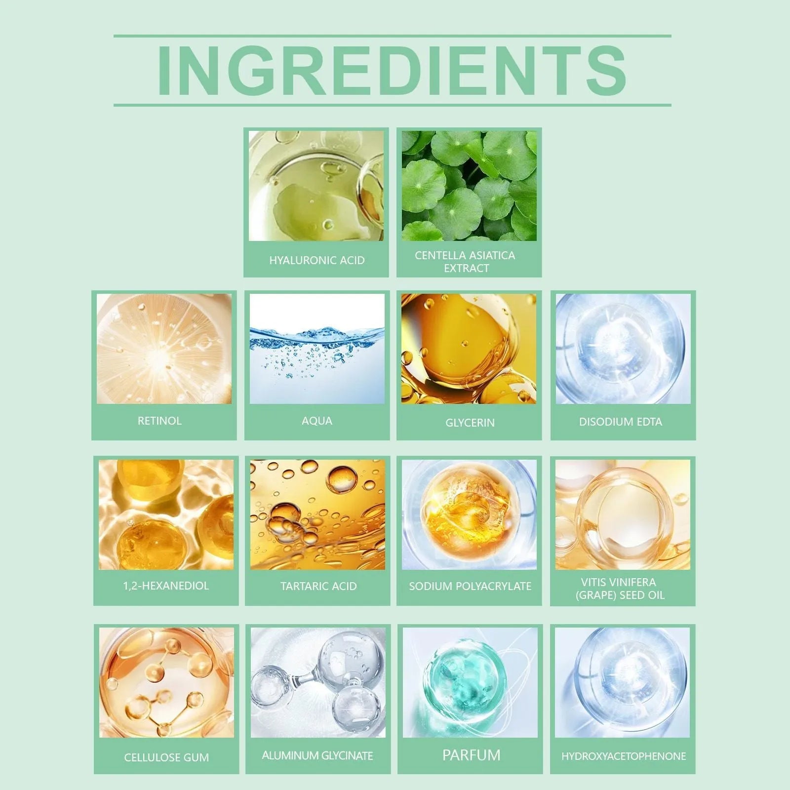Retinol hydrating facial sheet mask with hyaluronic acid and Centella asiatica extract