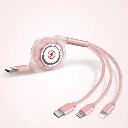 3 in 1 telescopic charging cable with TPE cable and titanium alloy connectors in multiple colours