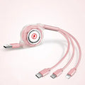 3 in 1 telescopic charging cable with TPE cable and titanium alloy connectors in multiple colours